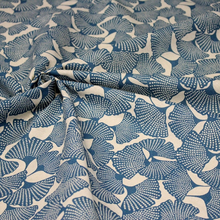 Tissu coton demi natté motif japonais GINKGO : BLEU ou NOIR - OEKO - TEX STANDARD 100 - TissusPapi.com