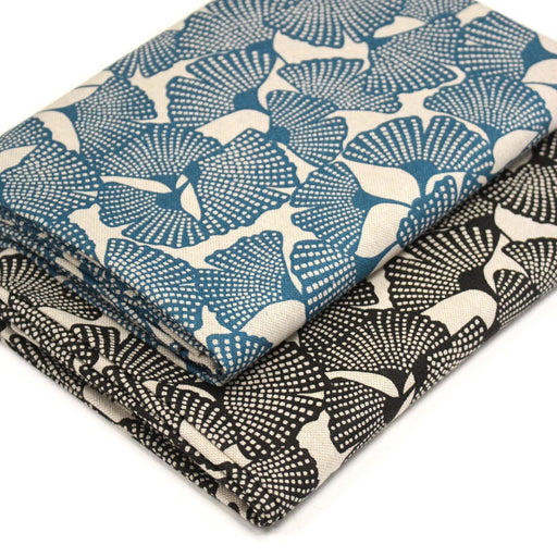 Tissu coton demi natté motif japonais GINKGO : BLEU ou NOIR - OEKO - TEX STANDARD 100 - TissusPapi.com