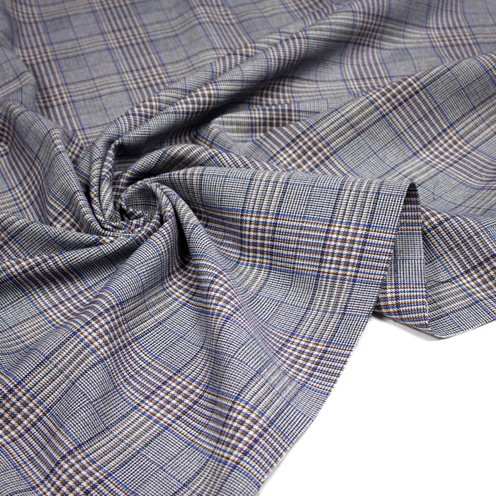Tissu draperie Prince de Galles bleu & marron - Fabrication italienne