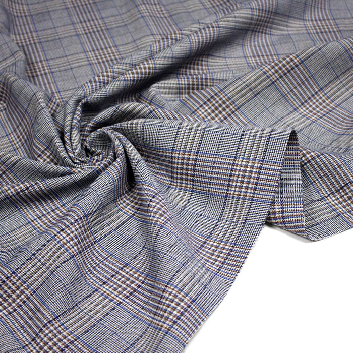 Tissu draperie Prince de Galles bleu & marron - Fabrication italienne - TissusPapi.com