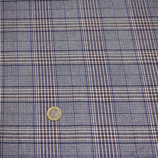 Tissu draperie Prince de Galles bleu & marron - Fabrication italienne - TissusPapi.com