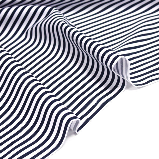Tissu popeline de coton marinière à rayures blanches et bleu marine - OEKO - TEX STANDARD 100 - TissusPapi.com