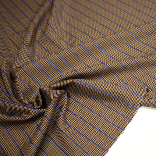 Tissu draperie Pied de poule marron noir et rayures bleu roi - Fabrication italienne - TissusPapi.com