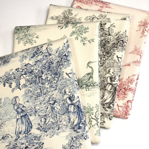 Tissu coton épais demi - natté TOILE DE JOUY, grande largeur 280cm : bleu, vert, rouge, noir - OEKO - TEX - TissusPapi.com