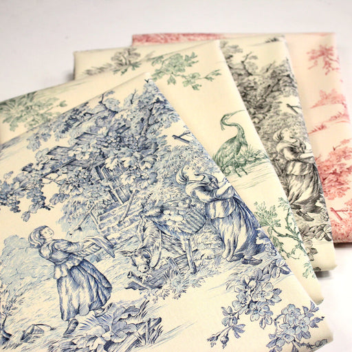 Tissu coton épais demi - natté TOILE DE JOUY, grande largeur 280cm : bleu, vert, rouge, noir - OEKO - TEX - TissusPapi.com