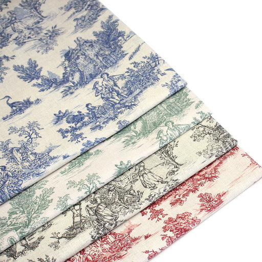 Tissu coton Toile de Jouy traditionnelle 160cm de large : bleu, rouge, vert, gris - OEKO - TEX - TissusPapi.com
