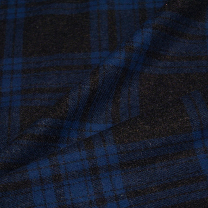 Tissu lainage tartan carreaux bleu roi et gris anthracite - Fabrication italienne