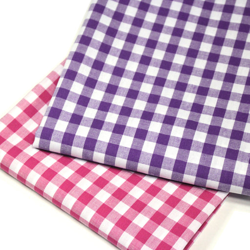 Tissu popeline coton VICHY carreaux 1cm : rose fuchsia / violet - TissusPapi.com