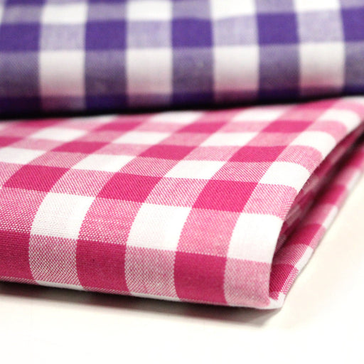 Tissu popeline coton VICHY carreaux 1cm : rose fuchsia / violet - TissusPapi.com