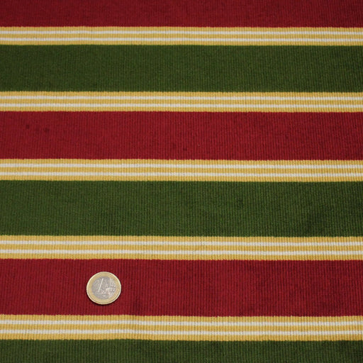 Tissu velours côtelé aux larges rayures rouges et vertes, tissage jacquard - TissusPapi.com