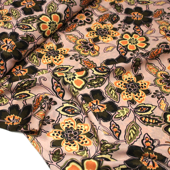 Tissu habillement satin velours, imprimé motif fleuri INDIENNES, nombreuses couleurs