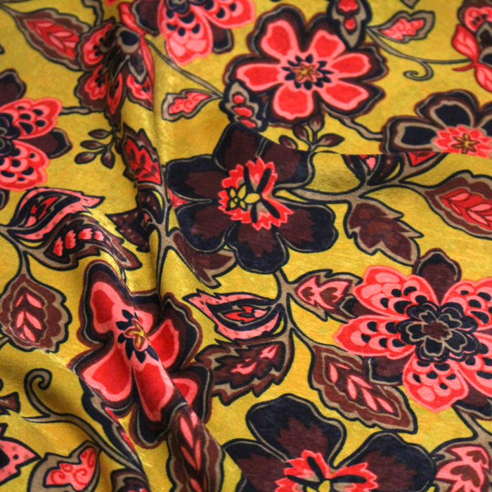 Tissu habillement satin velours, imprimé motif fleuri INDIENNES, nombreuses couleurs