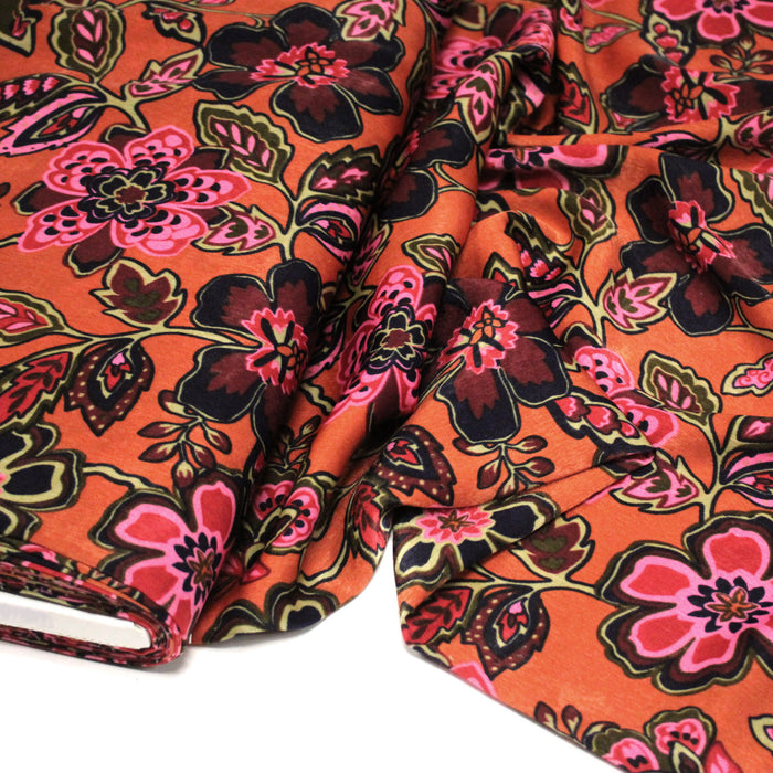 Tissu habillement satin velours, imprimé motif fleuri INDIENNES, nombreuses couleurs