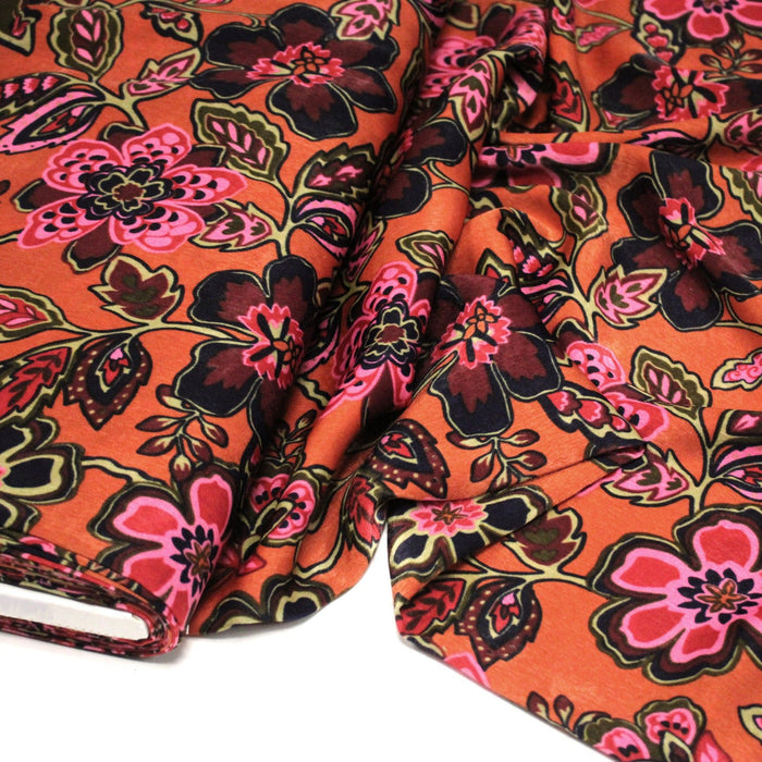 Tissu habillement satin velours, imprimé motif fleuri INDIENNES, nombreuses couleurs - TissusPapi.com