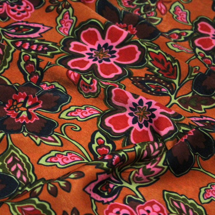 Tissu habillement satin velours, imprimé motif fleuri INDIENNES, nombreuses couleurs