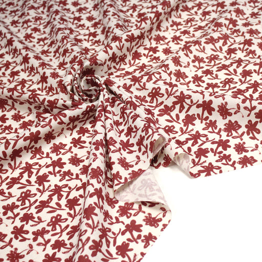 Tissu cotonnade motif japonais HANA - E, aux fleurs dessinées rouges, fond écru - TissusPapi.com