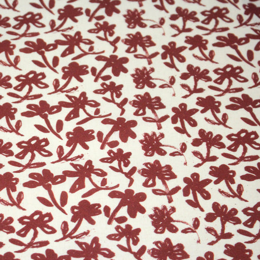 Tissu cotonnade motif japonais HANA - E, aux fleurs dessinées rouges, fond écru - TissusPapi.com