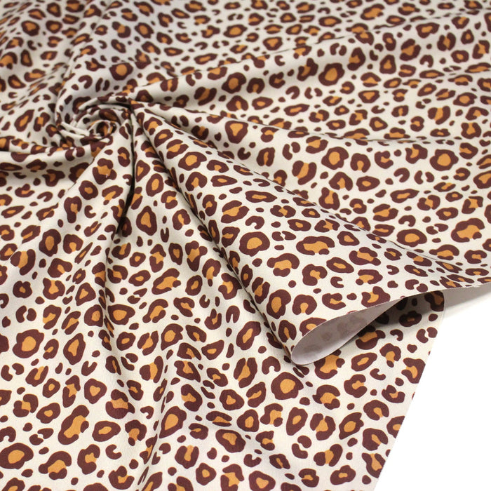 Tissu gabardine de coton LEOPARD écru & cacao, tons chauds - OEKO - TEX - TissusPapi.com