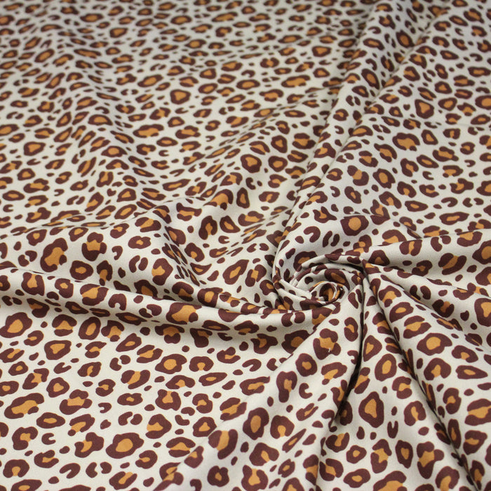 Tissu gabardine de coton LEOPARD écru & cacao, tons chauds - OEKO - TEX - TissusPapi.com