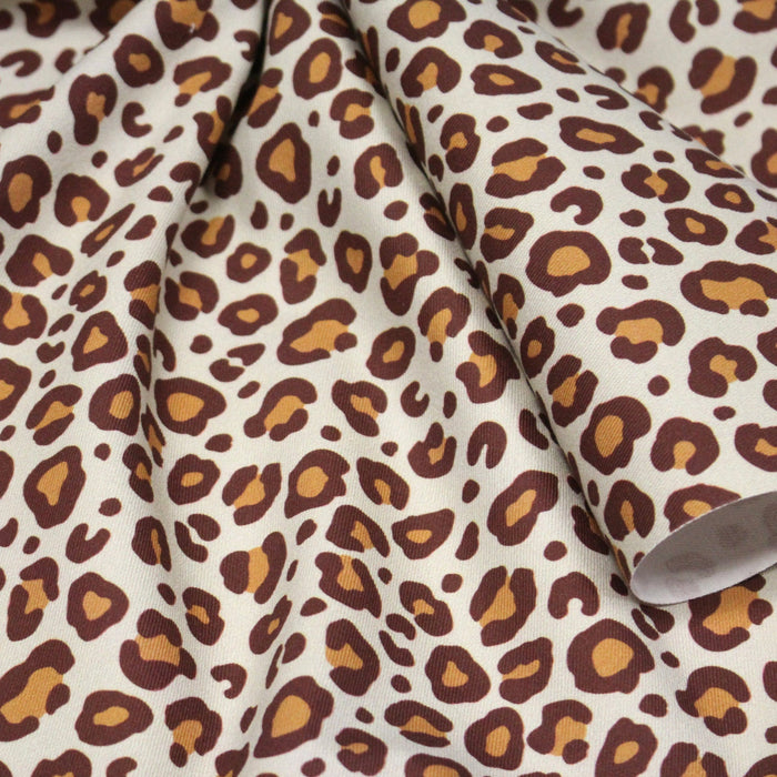 Tissu gabardine de coton LEOPARD écru & cacao, tons chauds - OEKO - TEX - TissusPapi.com