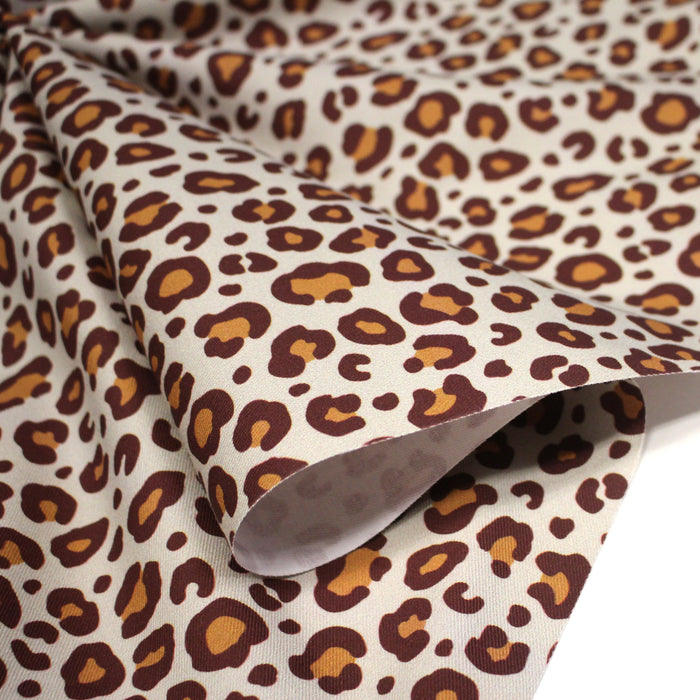Tissu gabardine de coton LEOPARD écru & cacao, tons chauds - OEKO - TEX - TissusPapi.com