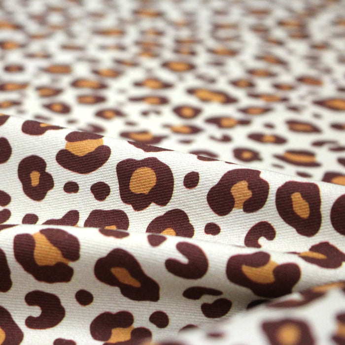 Tissu gabardine de coton LEOPARD écru & cacao, tons chauds - OEKO - TEX - TissusPapi.com