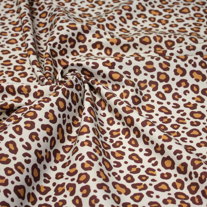Tissu gabardine de coton LEOPARD écru & cacao, tons chauds - OEKO - TEX - TissusPapi.com