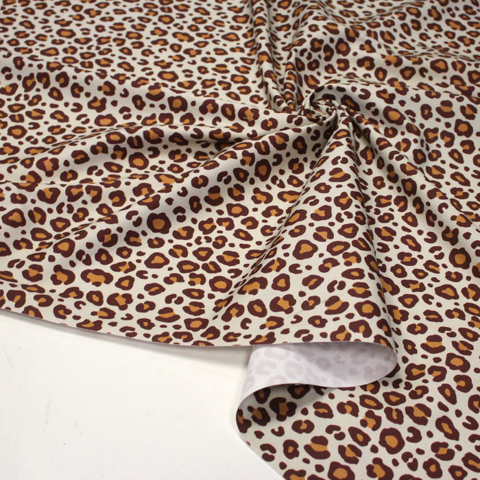 Tissu gabardine de coton LEOPARD écru & cacao, tons chauds - OEKO - TEX - TissusPapi.com