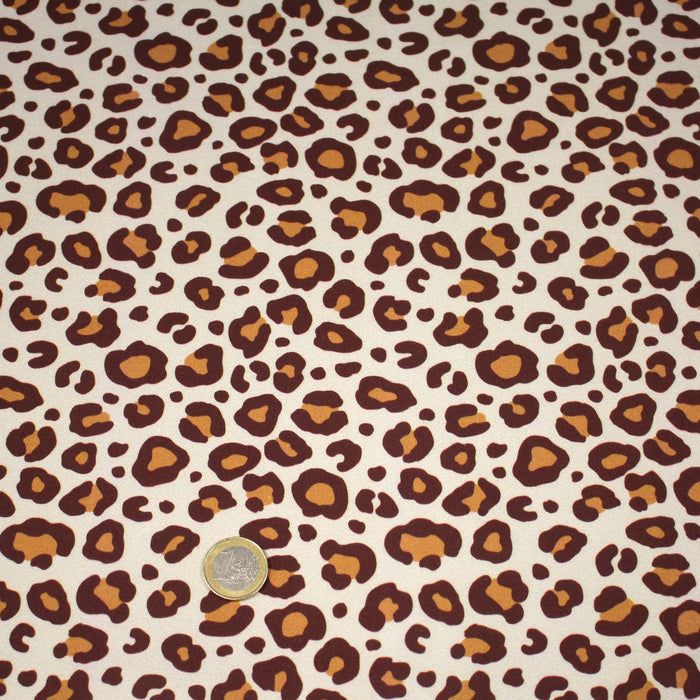Tissu gabardine de coton LEOPARD écru & cacao, tons chauds - OEKO - TEX - TissusPapi.com