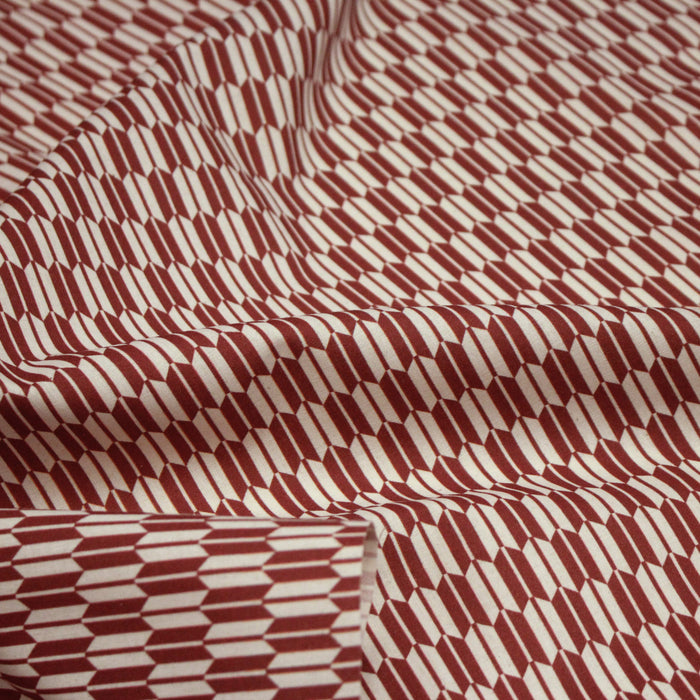 Tissu cotonnade motif japonais YAGASURI, flèches rouge & écrues - TissusPapi.com