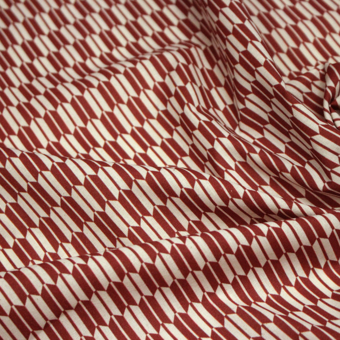 Tissu cotonnade motif japonais YAGASURI, flèches rouge & écrues - TissusPapi.com