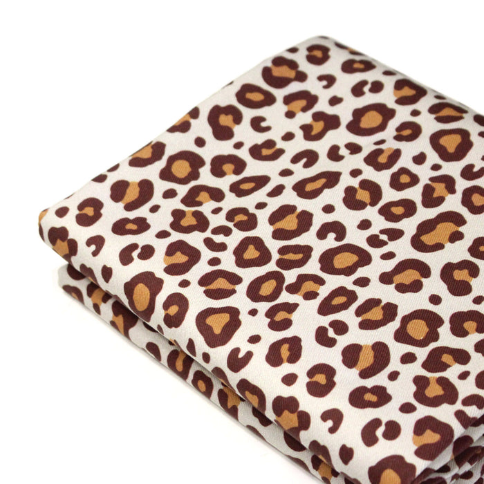 Tissu gabardine de coton LEOPARD écru & cacao, tons chauds - OEKO - TEX - TissusPapi.com