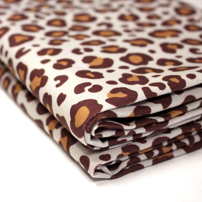 Tissu gabardine de coton LEOPARD écru & cacao, tons chauds - OEKO - TEX - TissusPapi.com