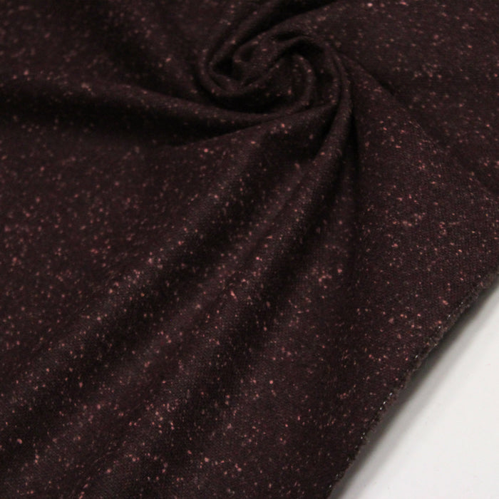 Tissu lainage à tweed rouge bordeaux aux touches roses - Fabrication italienne