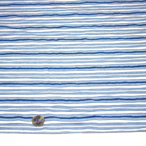 Tissu Seersucker coton rayures bleues et blanches - TissusPapi.com