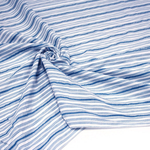 Tissu Seersucker coton rayures bleues et blanches - TissusPapi.com