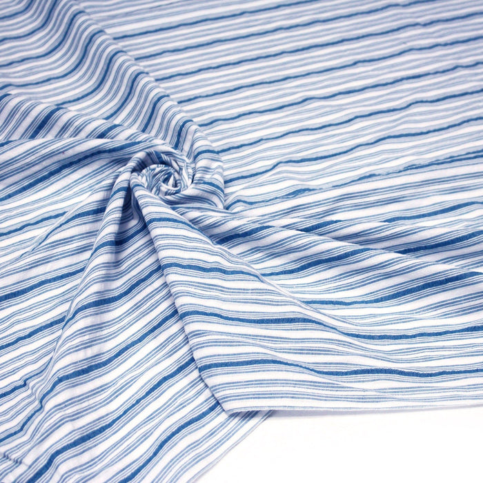 Tissu Seersucker coton rayures bleues et blanches - TissusPapi.com