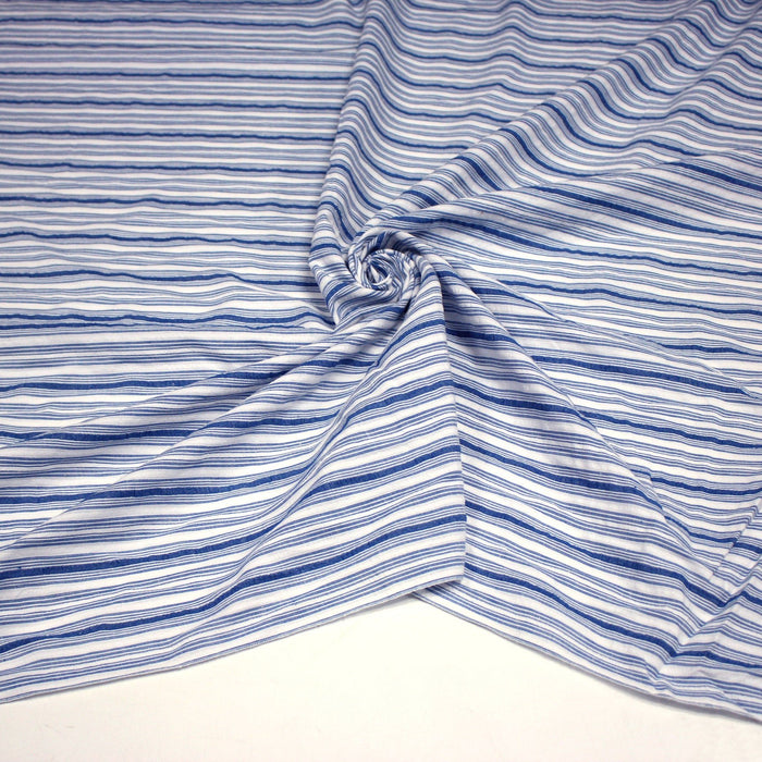Tissu Seersucker coton rayures bleues et blanches - TissusPapi.com