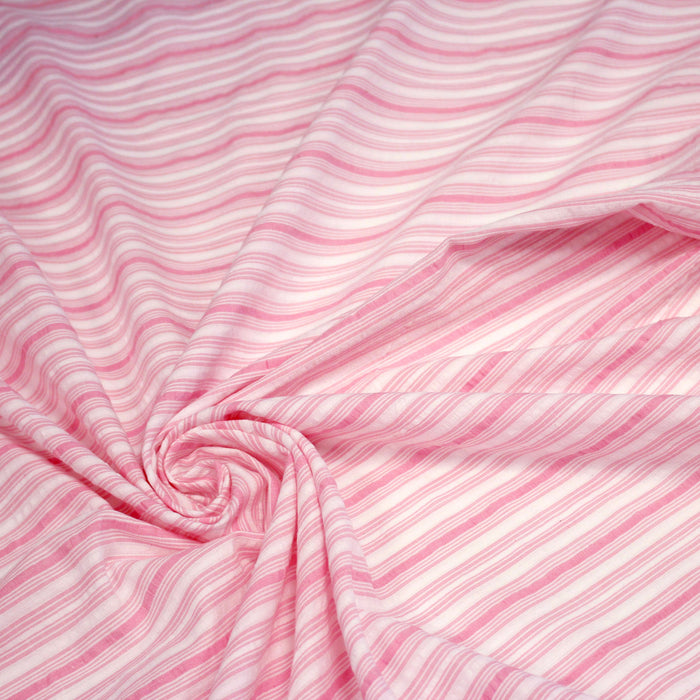 Tissu coton seersucker rayures blanches et roses - TissusPapi.com