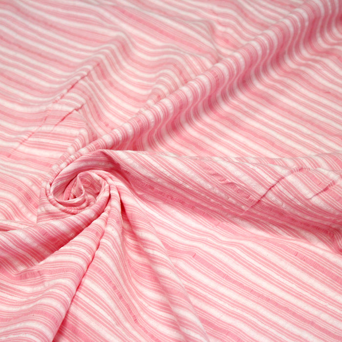 Tissu coton seersucker rayures roses et blanches - TissusPapi.com