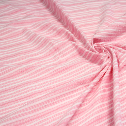 Tissu coton seersucker rayures roses et blanches - TissusPapi.com