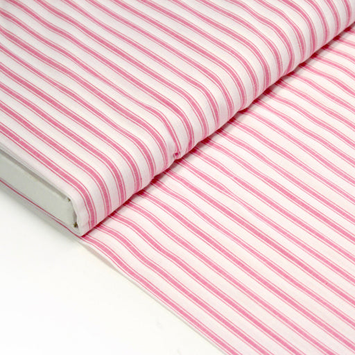 Tissu cotonnade rayée : blanc & rayures roses - TissusPapi.com