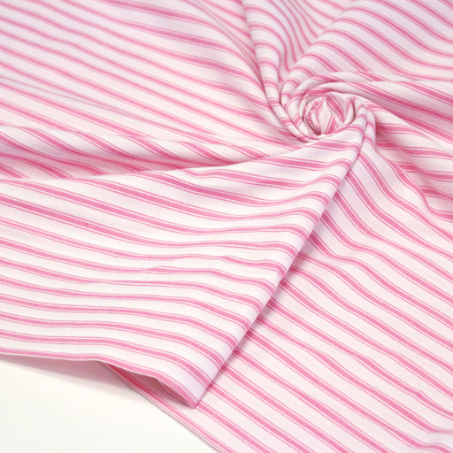 Tissu cotonnade rayée : blanc & rayures roses - TissusPapi.com