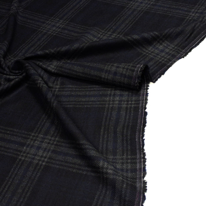 Tissu lainage tartan carreaux noir bleu nuit et gris anthracite - Fabrication italienne - TissusPapi.com