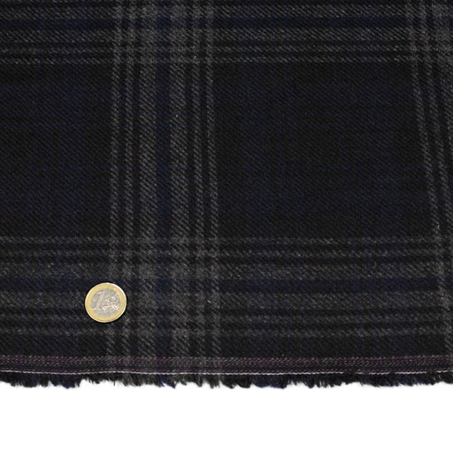 Tissu lainage tartan carreaux noir bleu nuit et gris anthracite - Fabrication italienne - TissusPapi.com