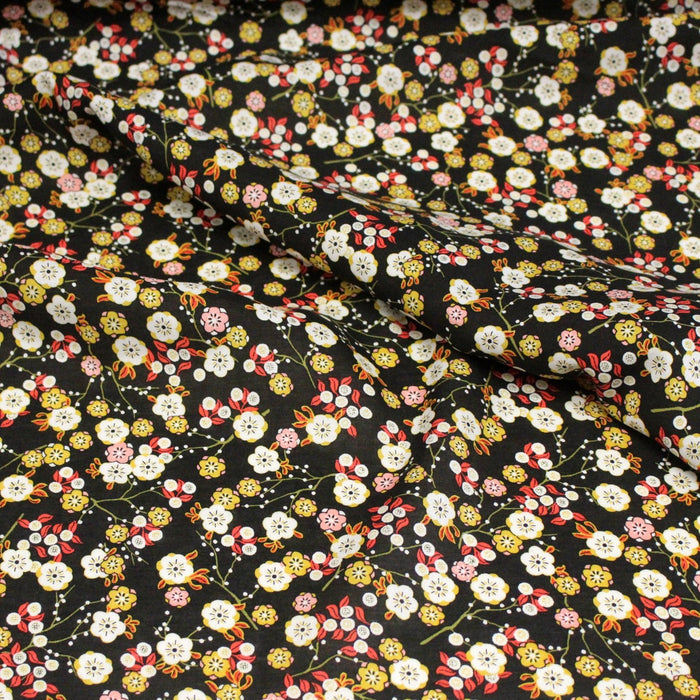 Tissu viscose fluide fleurs japonaises : tons noirs ou tons bleus - OEKO - TEX - TissusPapi.com
