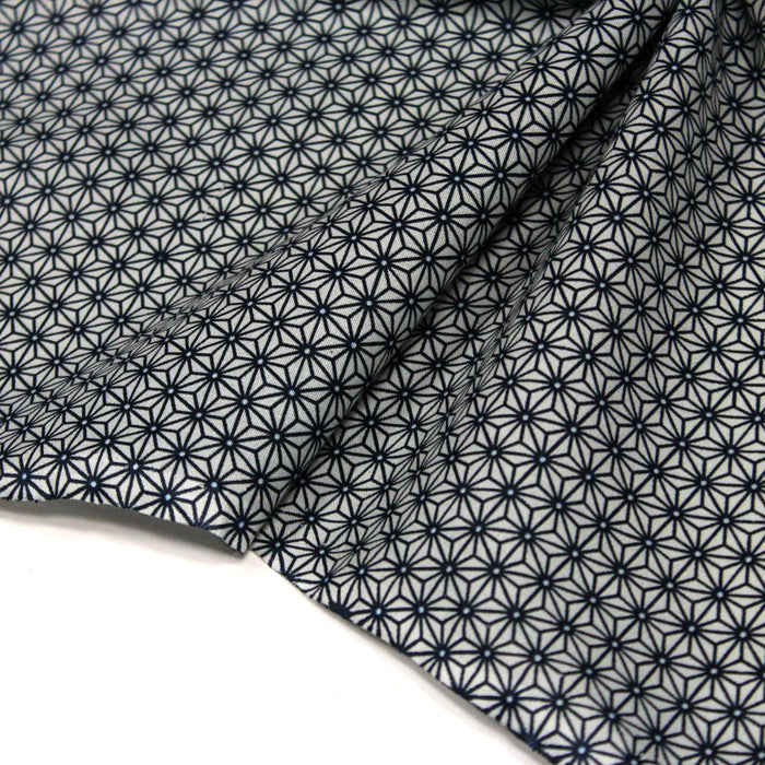 Tissu de coton saki motif traditionnel japonais géométrique ASANOHA gris & noir - Oeko-Tex