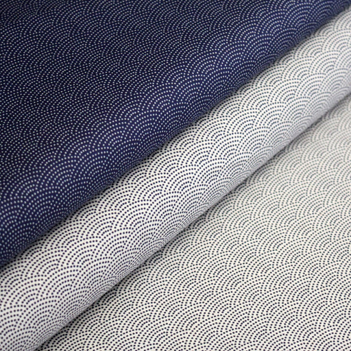 Tissu cotonnade motif japonais SEIGAIHA : écru/bleu et bleu/écru - COLLECTION JAPON INDIGO - TissusPapi.com