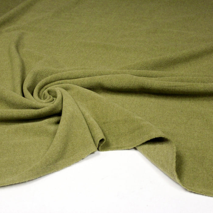 Tissu lainage vert olive uni - Fabrication italienne