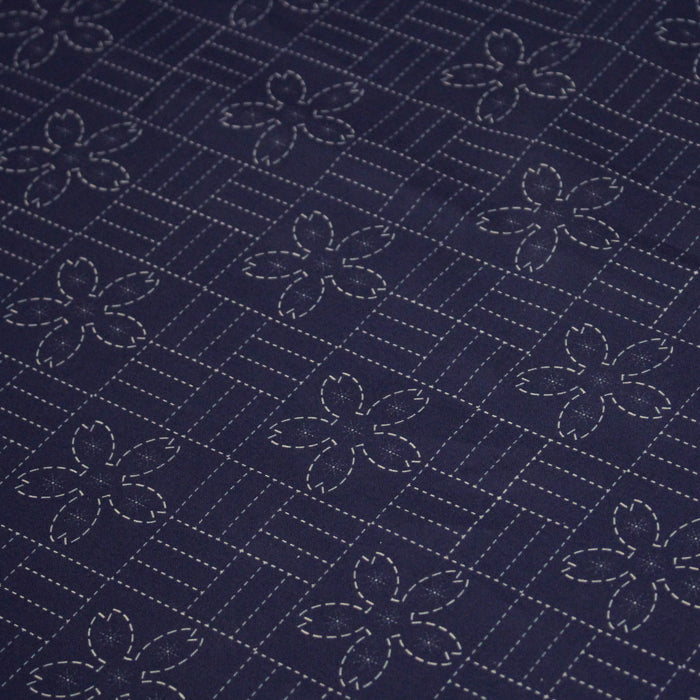 Tissu cotonnade motif japonais SASHIKO tons bleus & écrus - TissusPapi.com